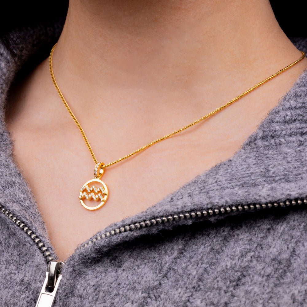 Nano Zodiac Necklace: Aquarius (14K YELLOW GOLD) - IF & Co. Custom Jewelers