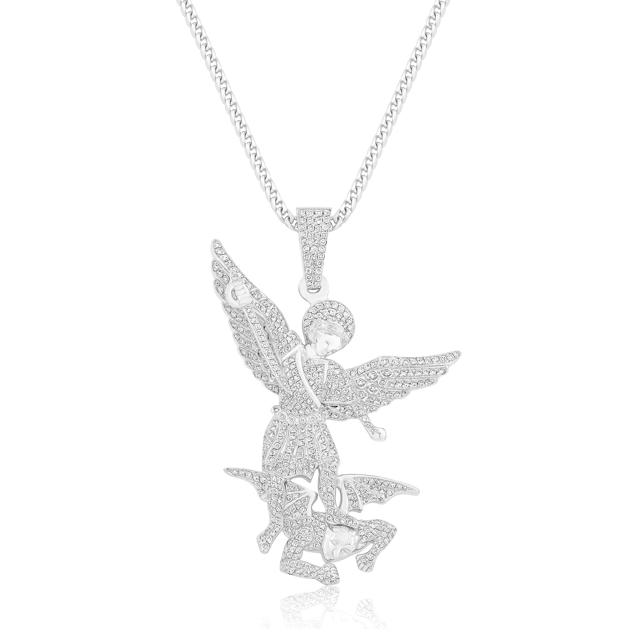 Baby Saint Michael Arch Angel Piece (Fully Iced) (14K WHITE GOLD) - IF & Co. Custom Jewelers