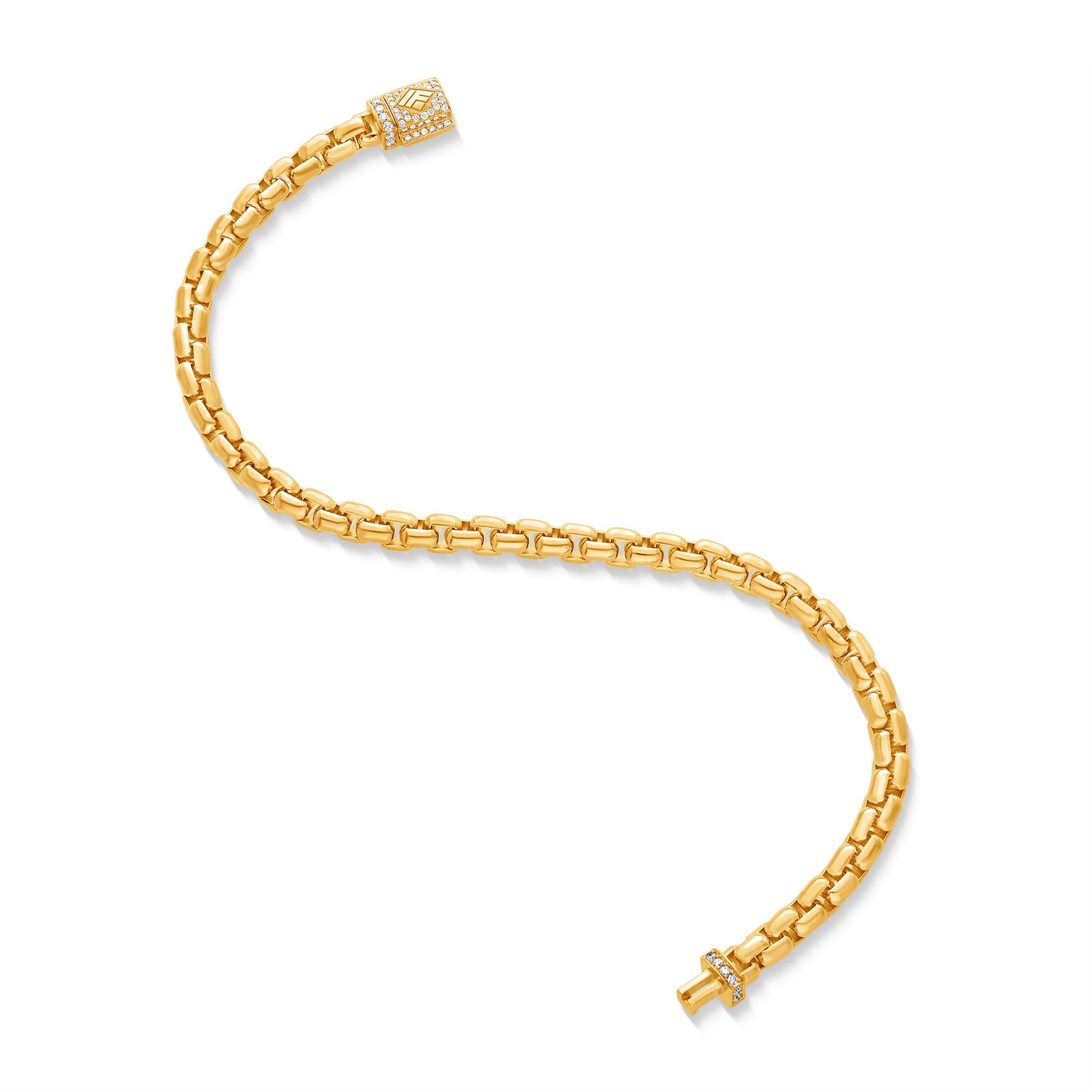 Gold Moon Link Bracelet (5mm, Diamond Clasp) (14K YELLOW GOLD) - IF & Co. Custom Jewelers