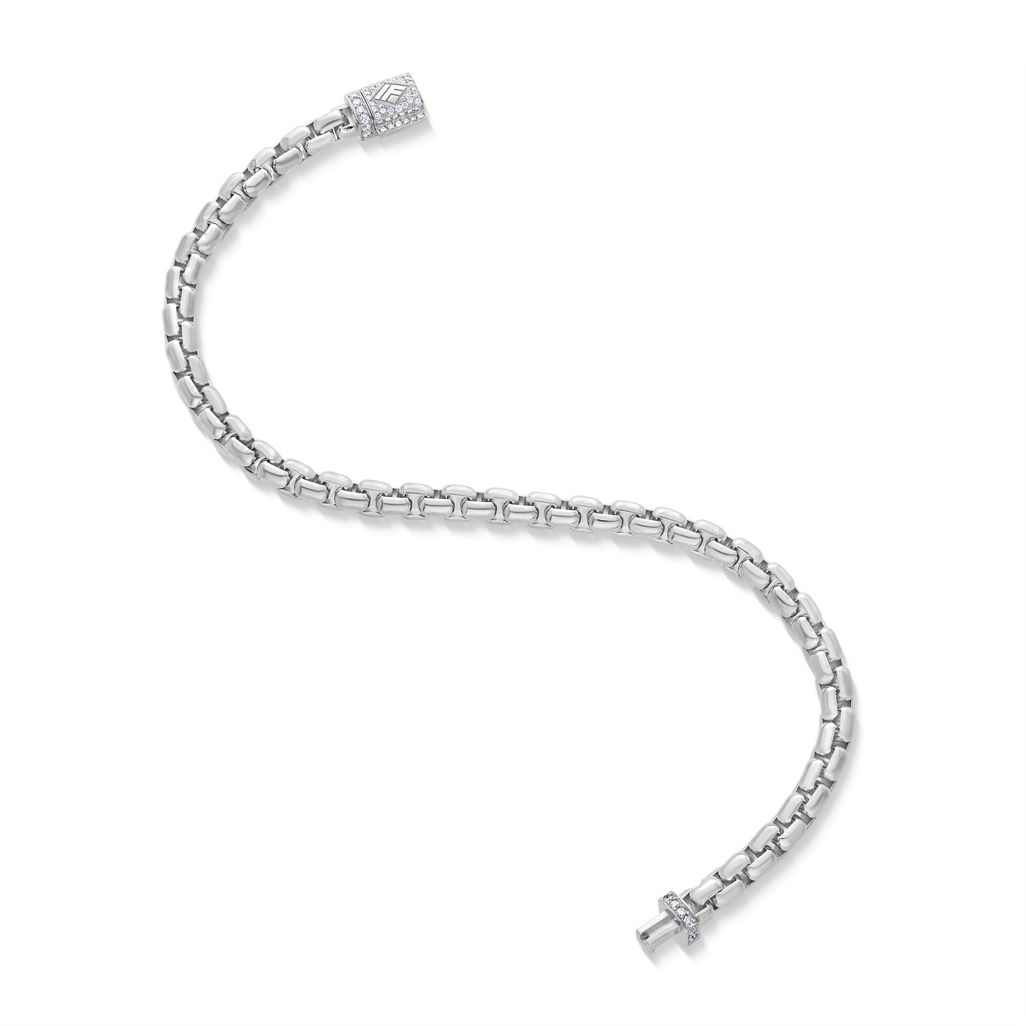 Gold Moon Link Bracelet (5mm, Diamond Clasp) (14K WHITE GOLD) - IF & Co. Custom Jewelers