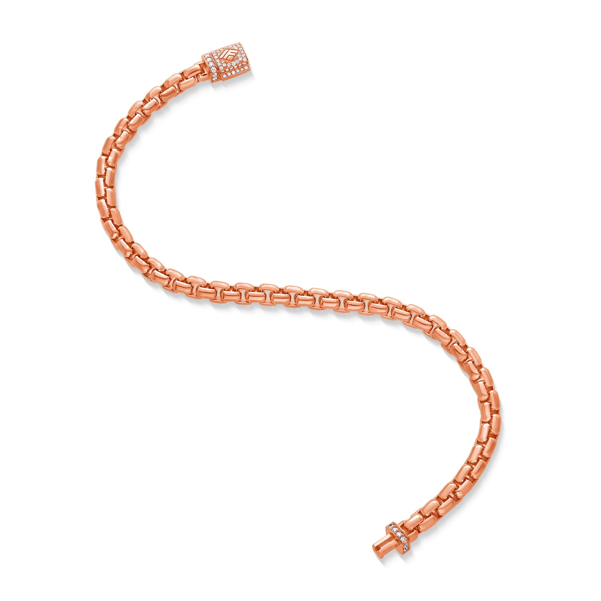 Gold Moon Link Bracelet (5mm, Diamond Clasp) (14K ROSE GOLD) - IF & Co. Custom Jewelers