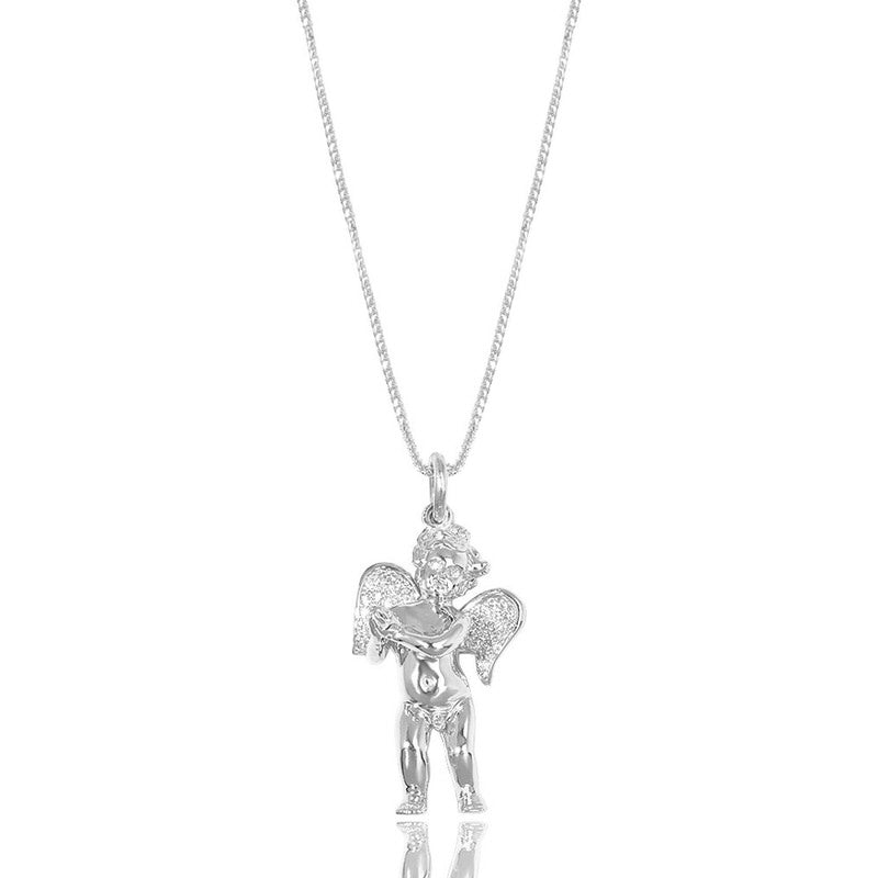 Legacy Piece: Baby Cherub Angel (Praying Hands, Partially Iced) (10K WHITE GOLD) - IF & Co. Custom Jewelers