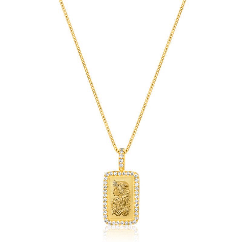 Gold Bar Necklace Suisse Pamp (Diamond Bezel) IF