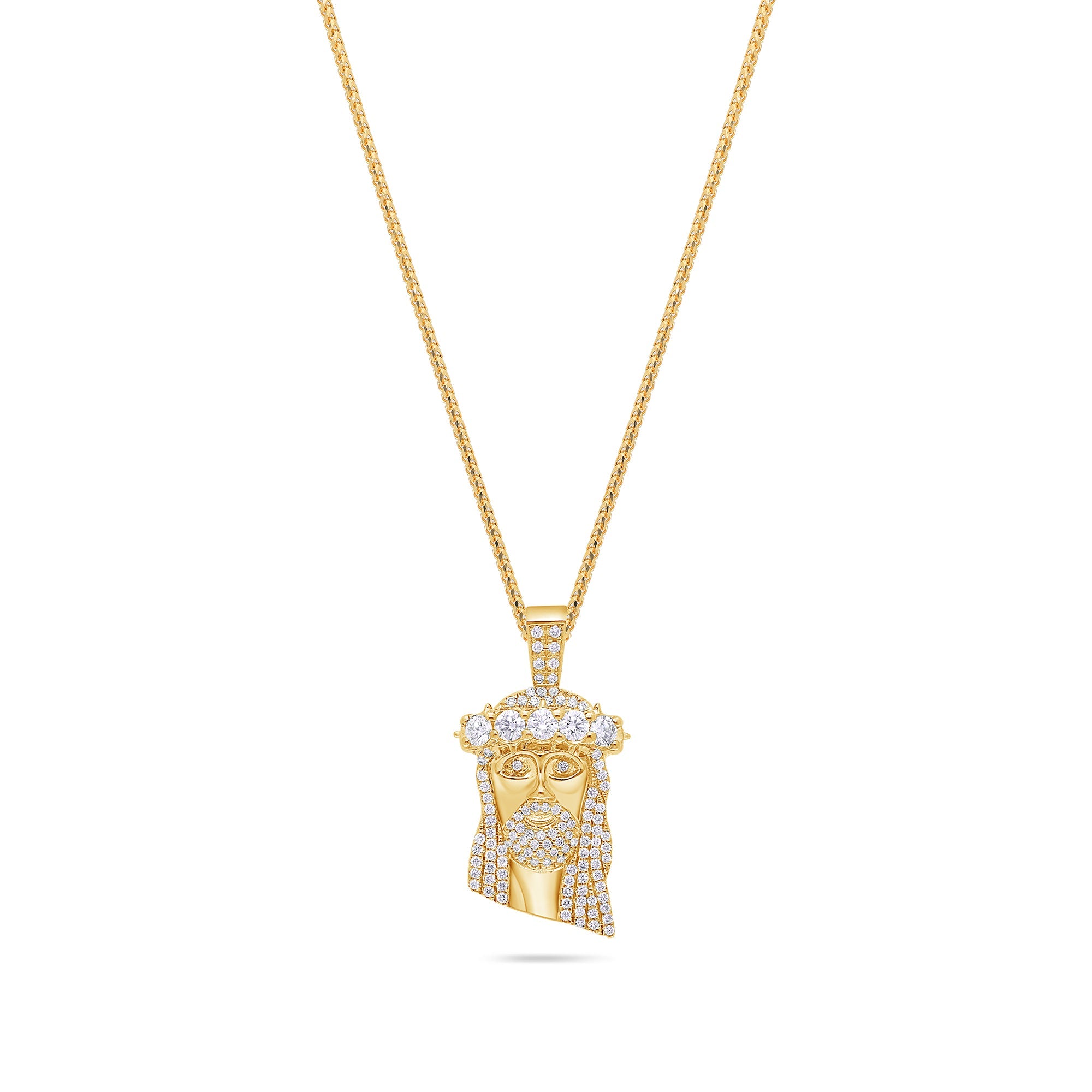 Micro Jesus Piece (1-Row Boss, Fully Iced) (14K YELLOW GOLD) - IF & Co. Custom Jewelers
