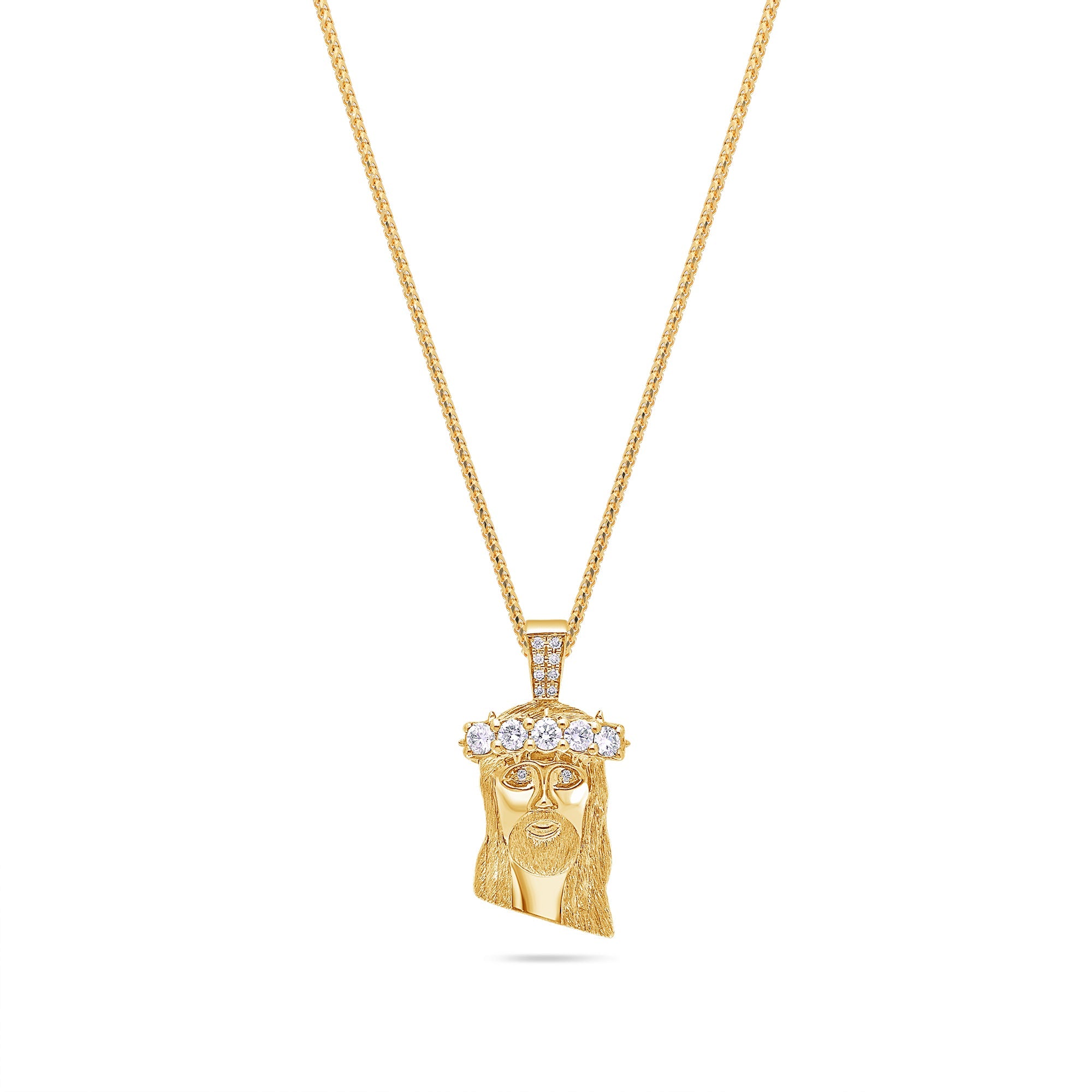 Micro Jesus Piece (1-Row Boss, Partially Iced) (14K YELLOW GOLD) - IF & Co. Custom Jewelers