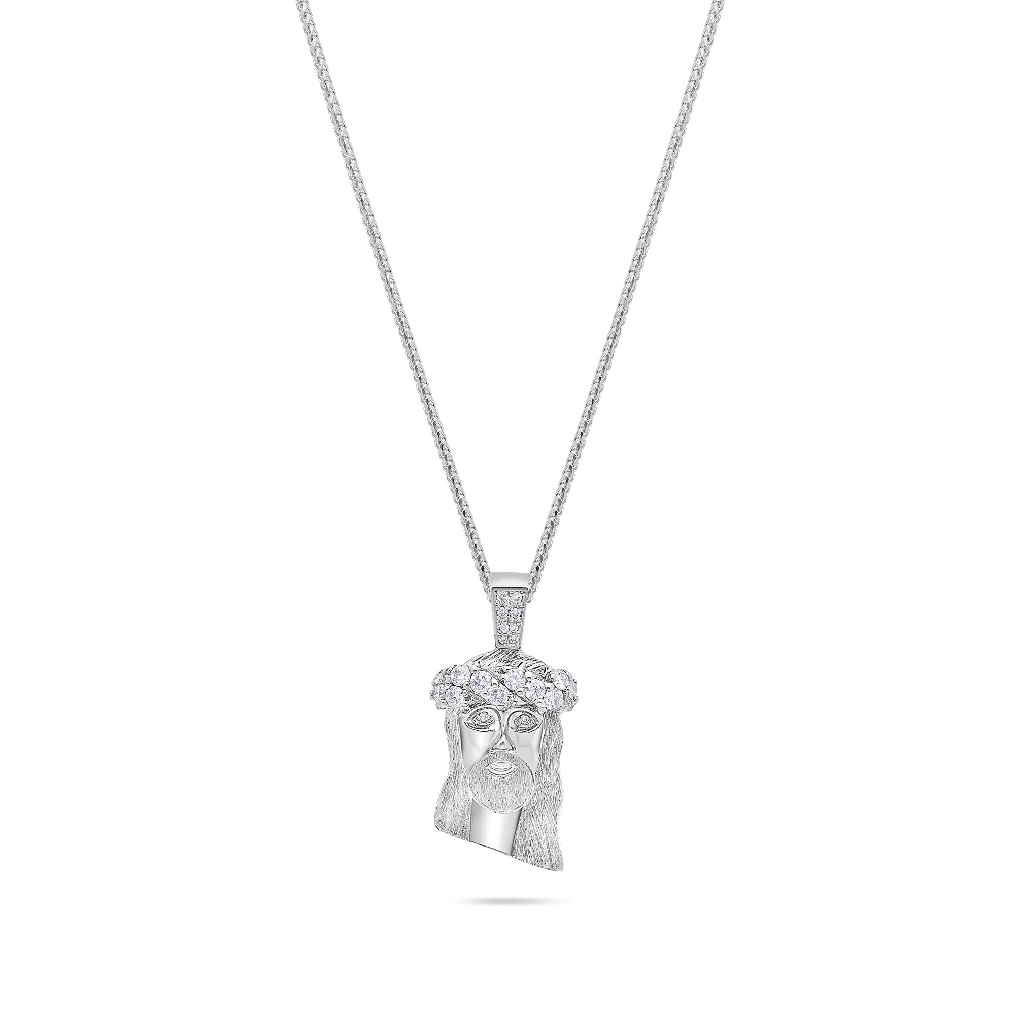 Micro Jesus Piece (2-Row Boss, Partially Iced) (14K WHITE GOLD) - IF & Co. Custom Jewelers