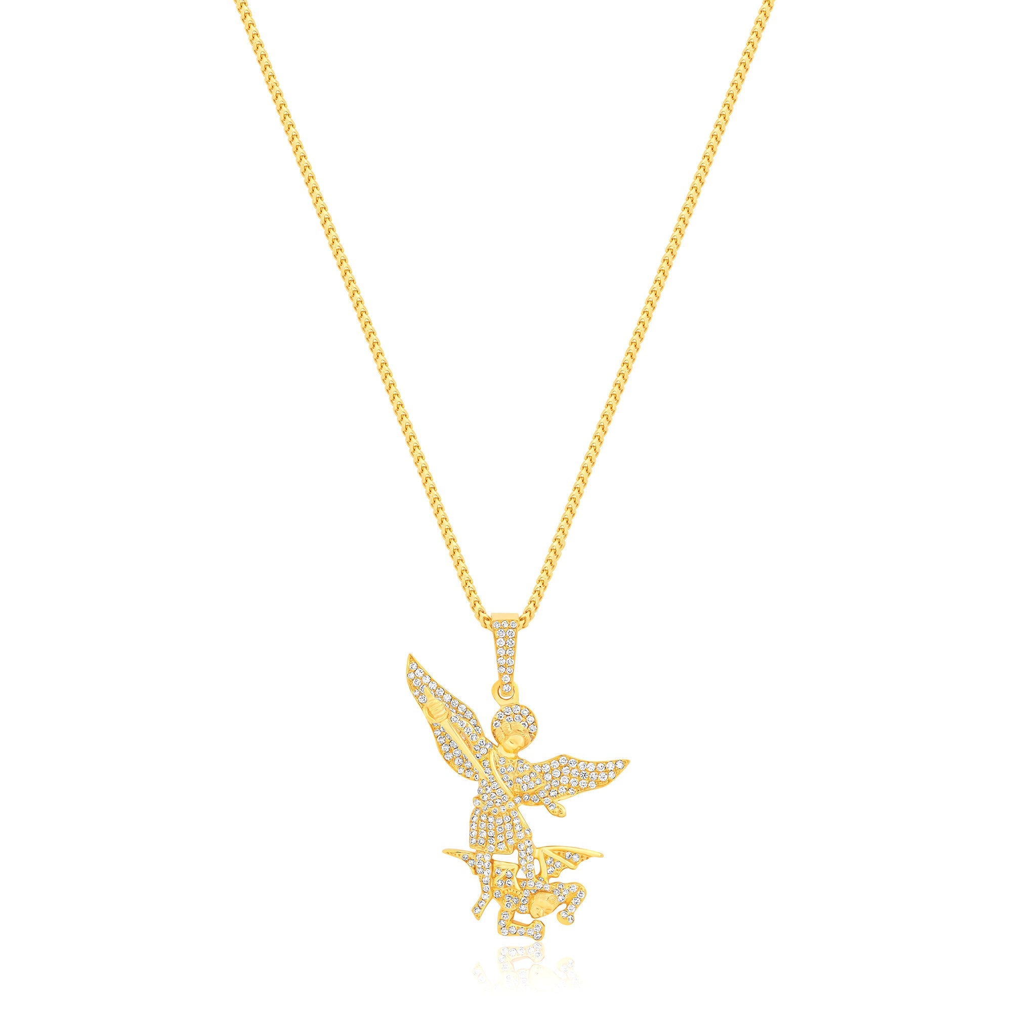 Micro Saint Michael Arch Angel Piece (Fully Iced) (14K YELLOW GOLD) - IF & Co. Custom Jewelers