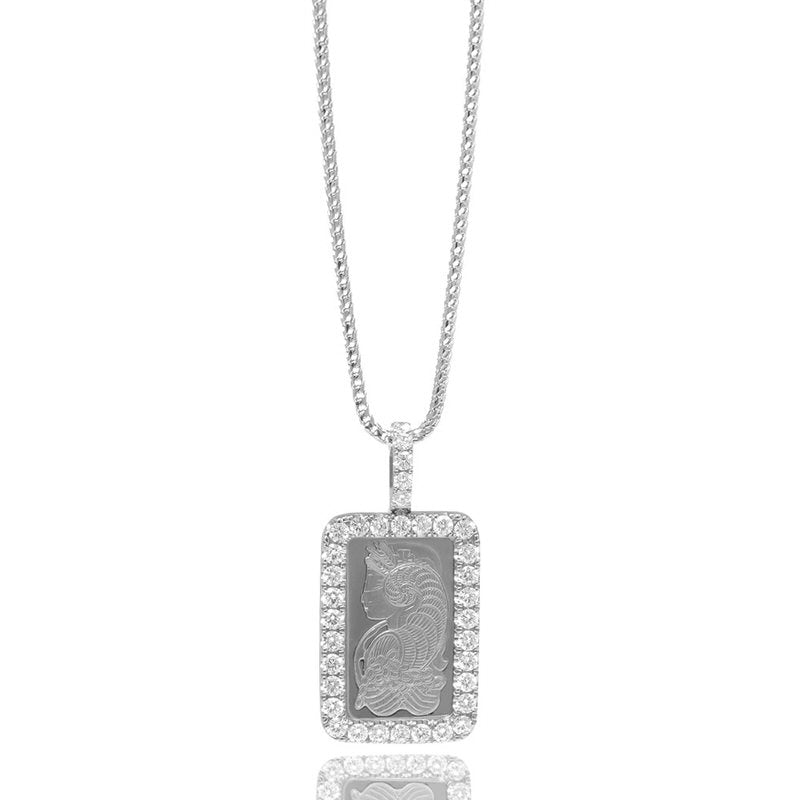 Milli 5g Suisse Platinum Bar (Lady Fortuna, Fully Iced) (14K WHITE GOLD) - IF & Co. Custom Jewelers