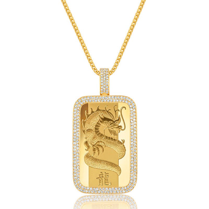 Standard 1oz. Suisse Gold Bar (Lunar Dragon, 2-Row Bezel) (14K YELLOW GOLD) - IF & Co. Custom Jewelers