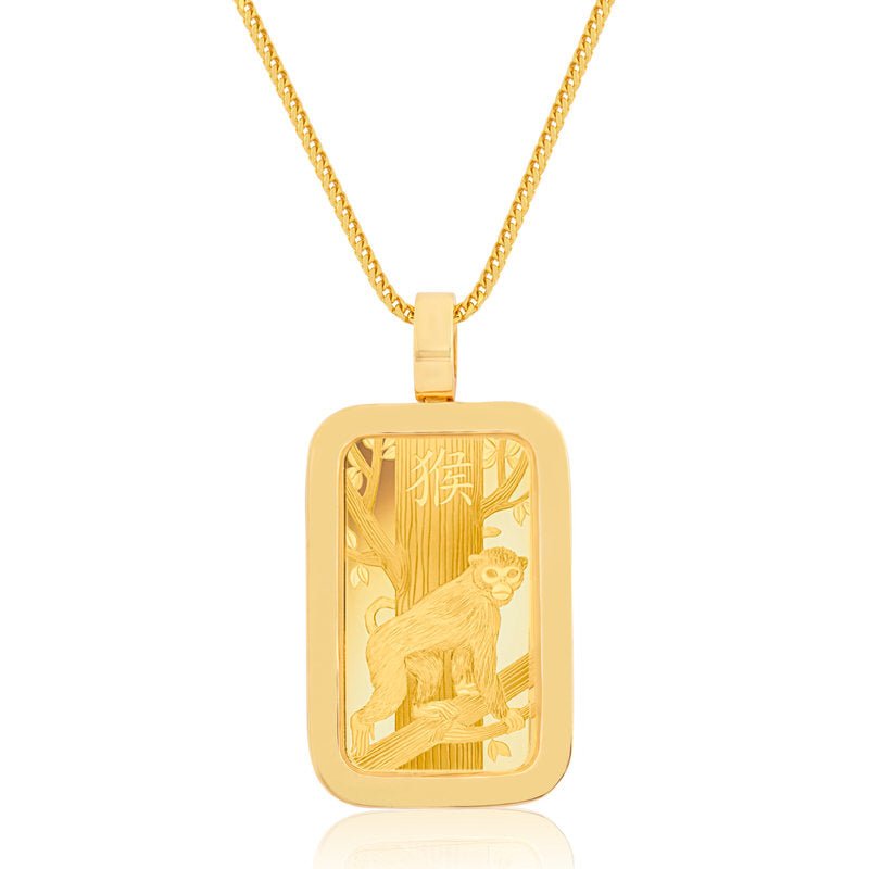 Standard 1oz. Suisse Gold Bar (Lunar Monkey, Solid Gold Bezel) (14K YELLOW GOLD) - IF & Co. Custom Jewelers