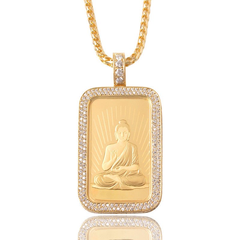 Standard 1oz. Suisse Gold Bar (Sitting Buddha, 2-Row Bezel) (14K YELLOW GOLD) - IF & Co. Custom Jewelers