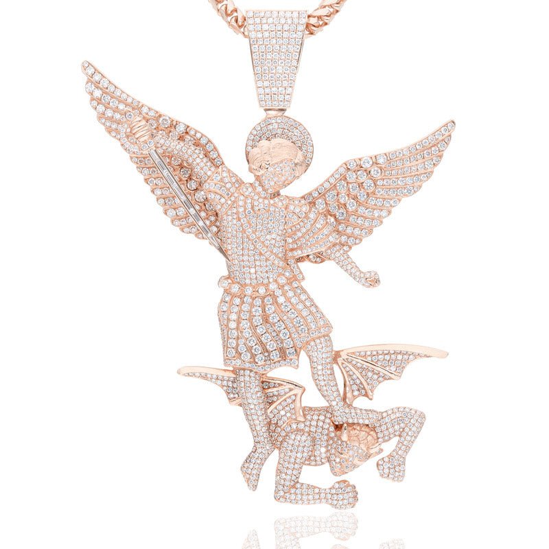 Standard Saint Michael Arch Angel Piece (Fully Iced) (14K ROSE GOLD) - IF & Co. Custom Jewelers