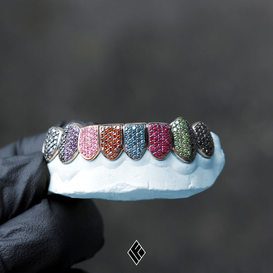 FULLY ICED OUT MULTI-COLORED "TUTTI FRUTTI" BOTTOM 8  GRILL