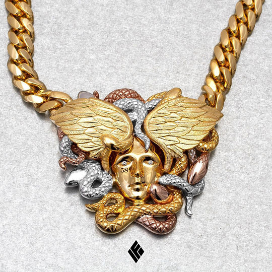 CUSTOM 3-TONE "MEDUSA" PENDANT & CHAIN