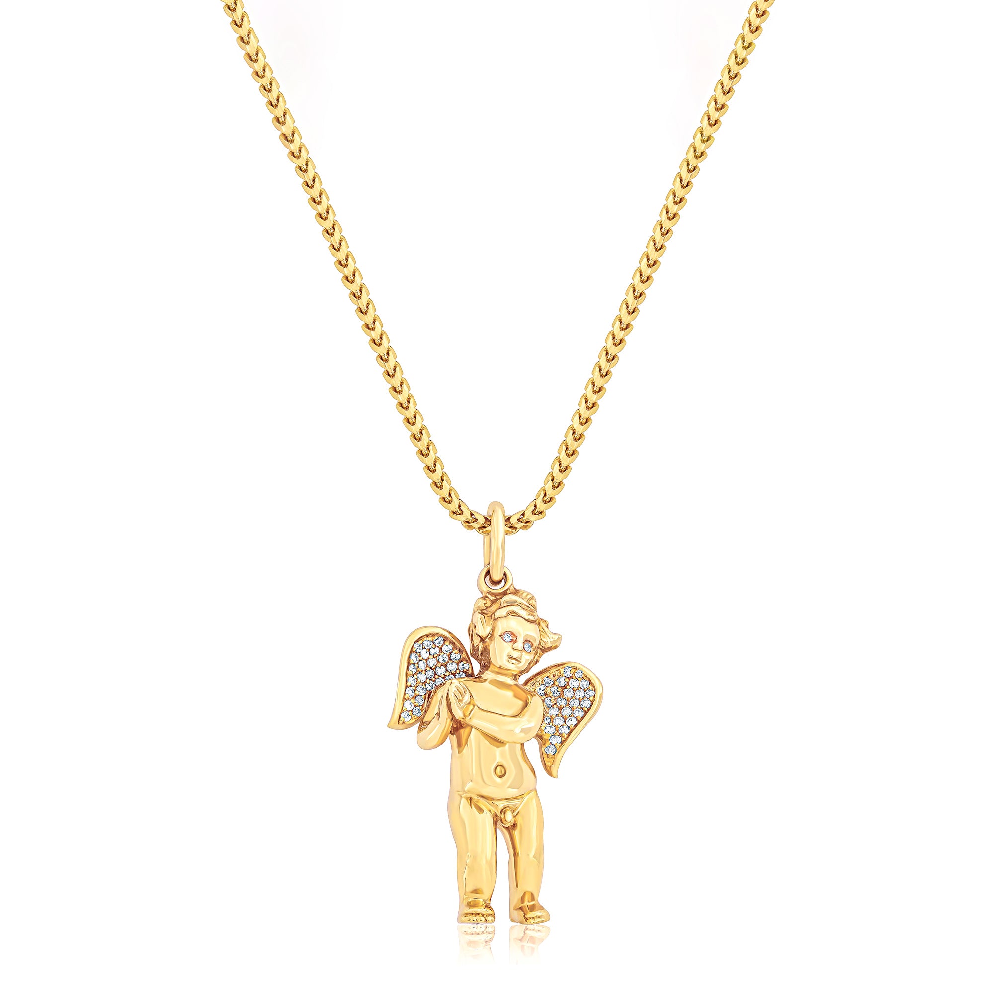 Pendants - Baby Cherub Angel (Praying Hands, Partially Iced) - ifandco.com