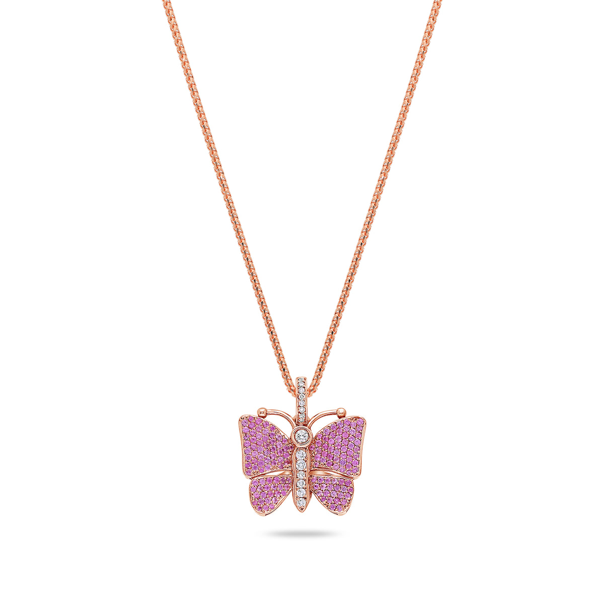 Pink Sapphire Butterfly Charm Necklace with White Diamonds – IF