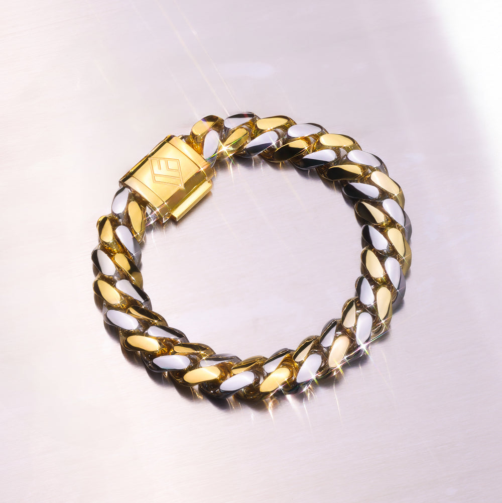 Two-Tone Gold Cuban Link Bracelet (10mm)