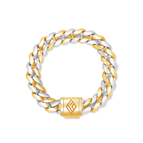 Two-Tone Gold Cuban Link Bracelet (10mm)