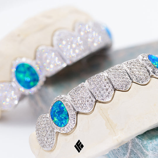CUSTOM OPAL & WHITE DIAMOND GRILLS (FULL SET)
