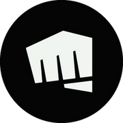 a white logo on a black background