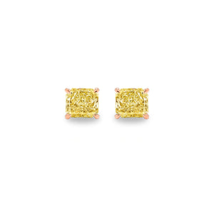 Solitaire Diamond Stud Earrings (GIA, Special Yellow 1.50 Carat Total, Cushion Cut)