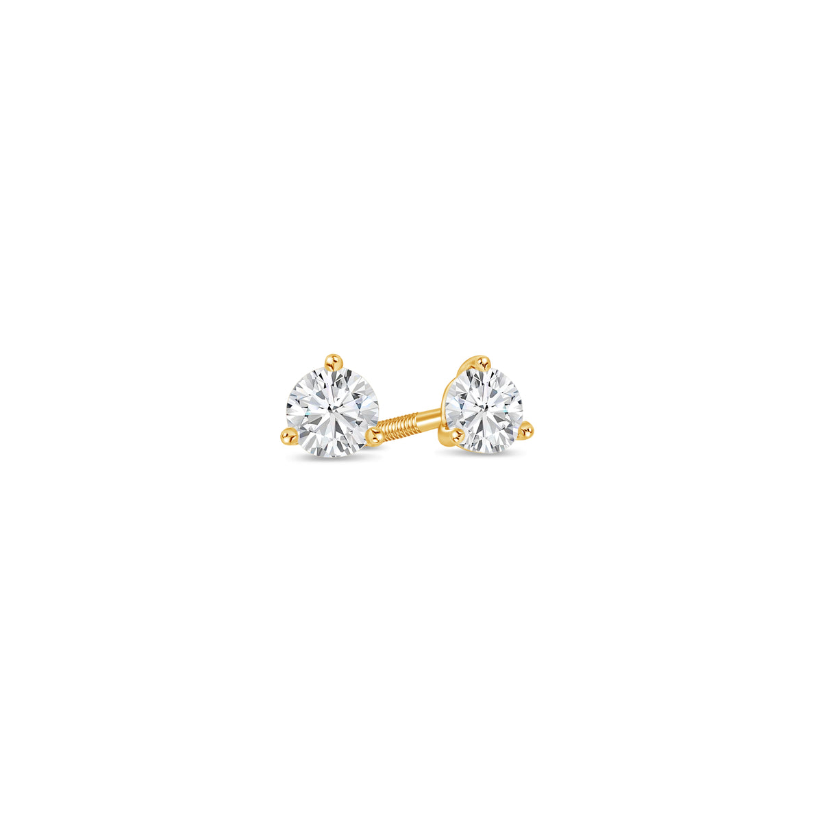 Solitaire Diamond Stud Earrings - 3 Prongs (GIA, 0.50 Carat Total, Round)