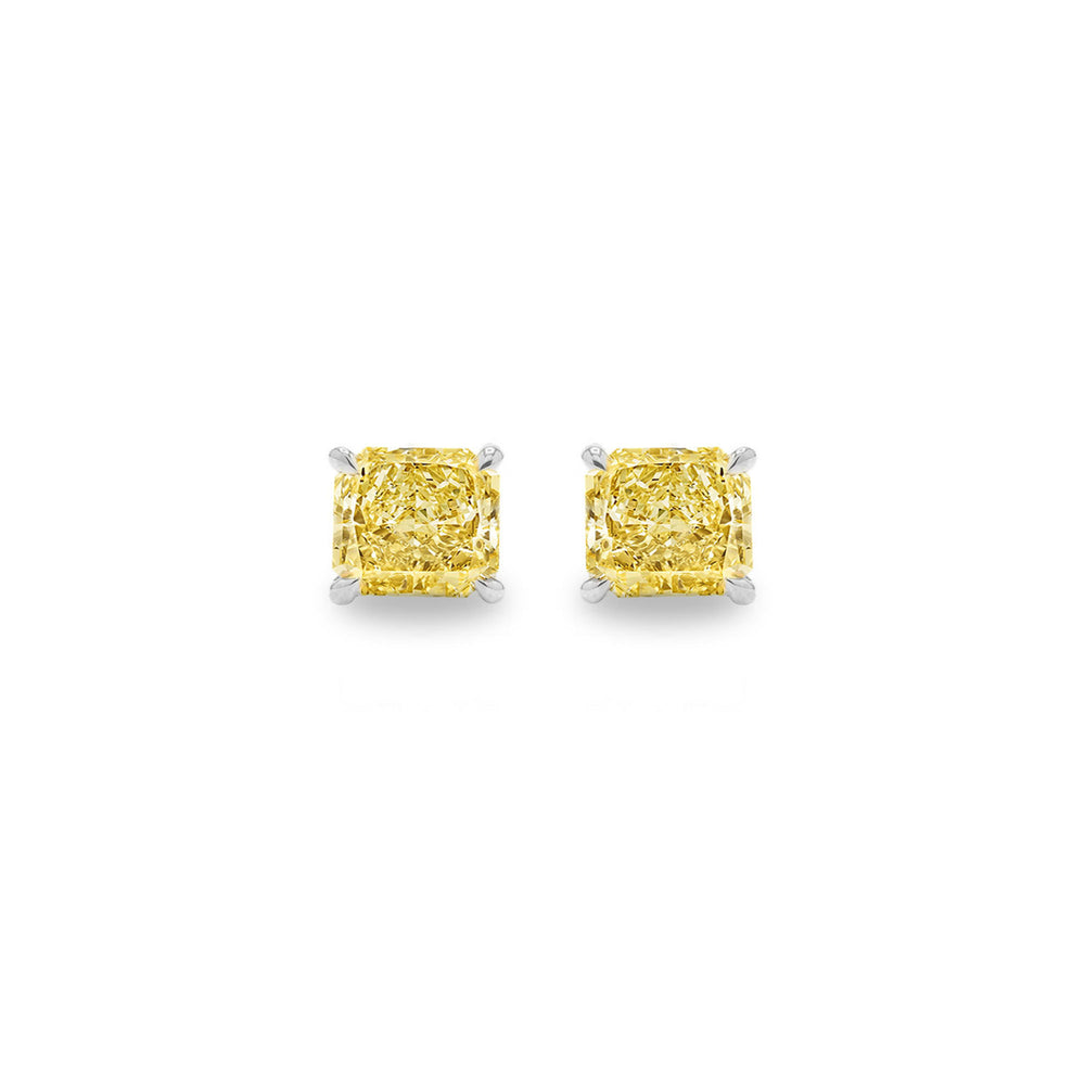 Solitaire Diamond Stud Earrings (GIA, Special Yellow 1.50 Carat Total, Cushion Cut)
