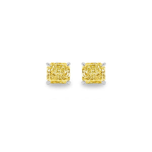 Solitaire Diamond Stud Earrings (GIA, Special Yellow 1.50 Carat Total, Cushion Cut)
