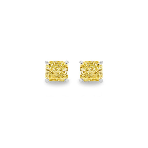 Solitaire Diamond Stud Earrings (GIA, Special Yellow 1.50 Carat Total, Cushion Cut)