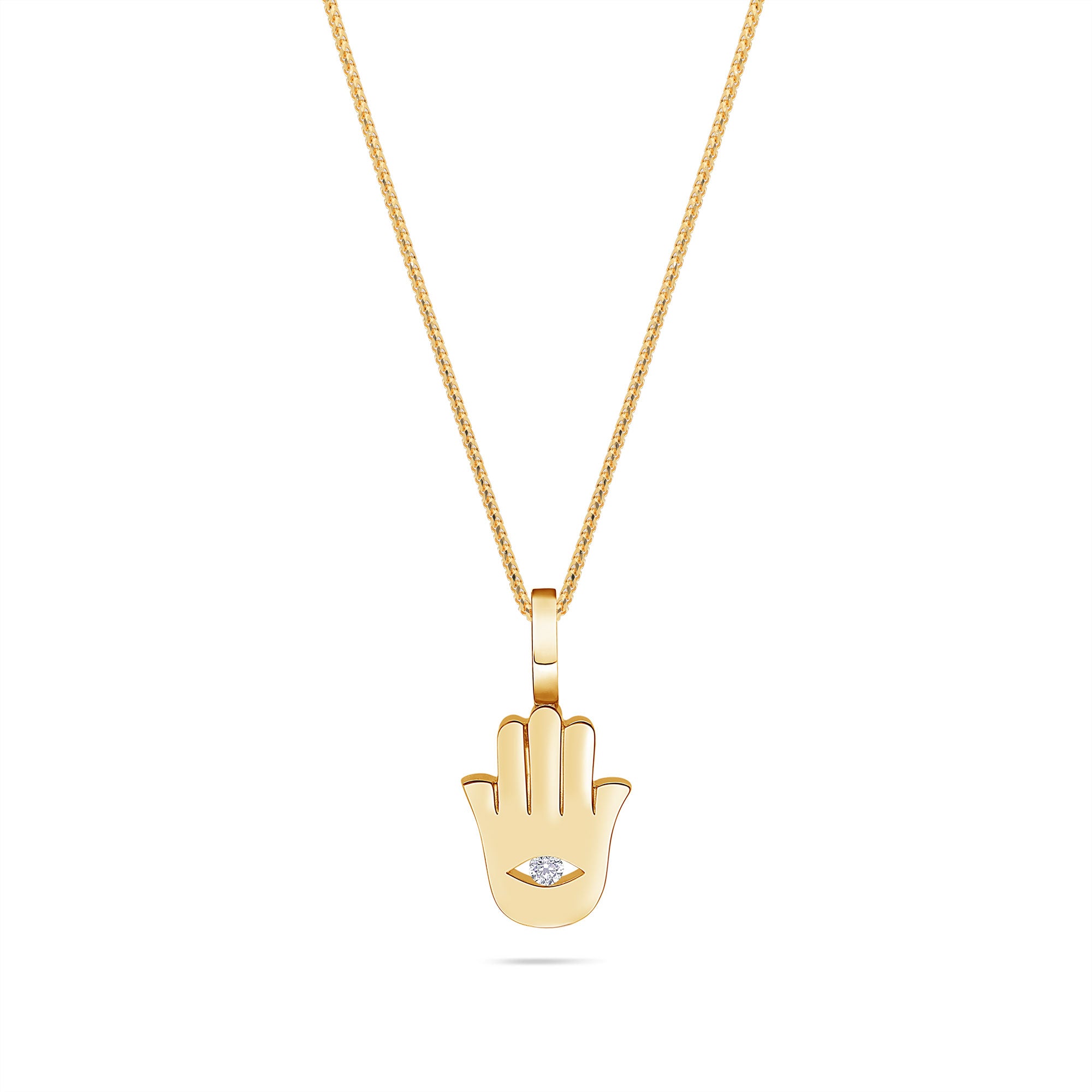 Hand Protection Diamond Gold Hamsa Necklace - Micro Hamsa (Protection, Diamond Eye) - IF & Co.