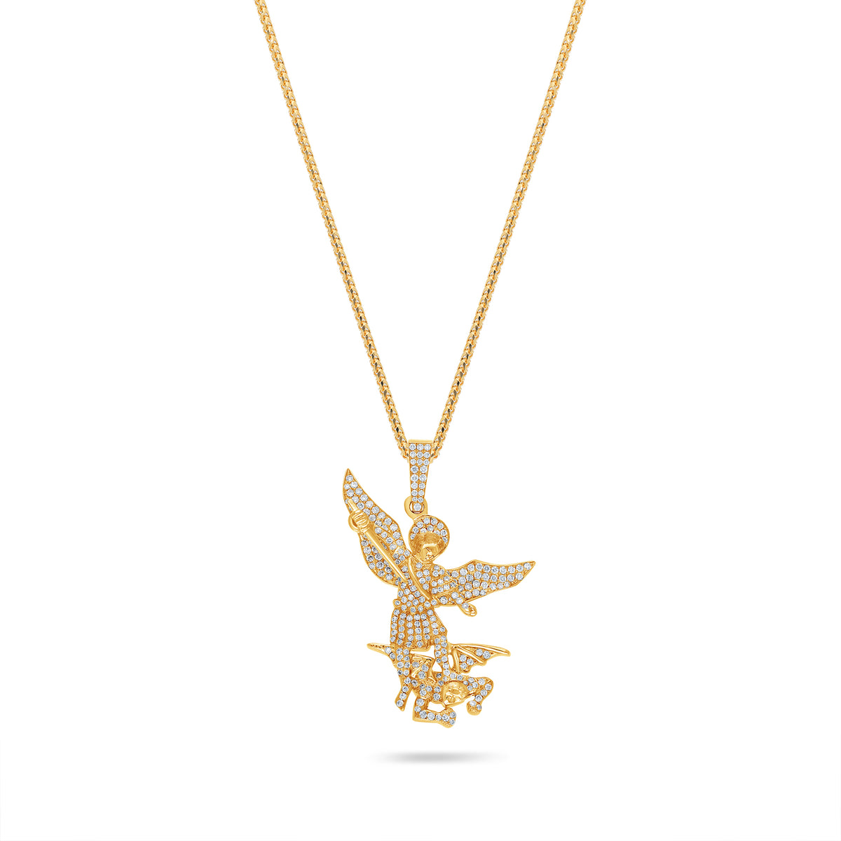 Gold Diamond Saint Michael Necklace (Micro, Fully Iced) IF