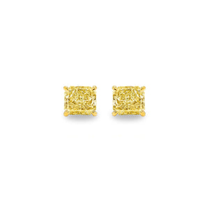 Solitaire Diamond Stud Earrings (GIA, Special Yellow 1.50 Carat Total, Cushion Cut)