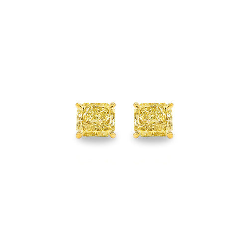 Solitaire Diamond Stud Earrings (GIA, Special Yellow 1.50 Carat Total, Cushion Cut)