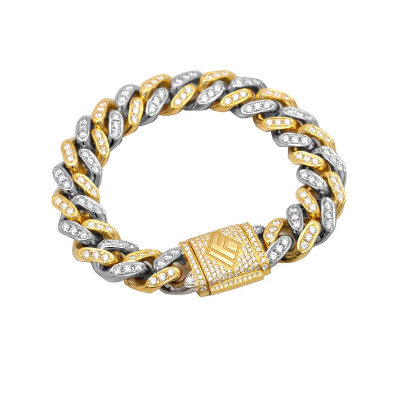 Bracelets - Diamond Cuban Link Bracelet (12mm, Oversized, Platinum & Gold) - ifandco.com