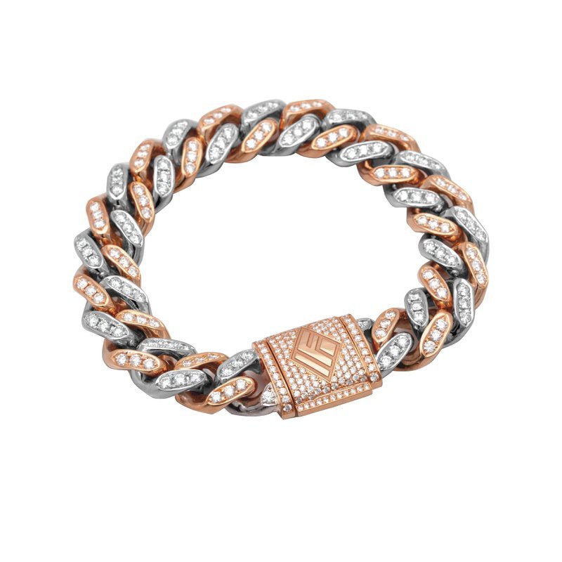 Bracelets - Diamond Cuban Link Bracelet (12mm, Oversized, Platinum & Gold) - ifandco.com