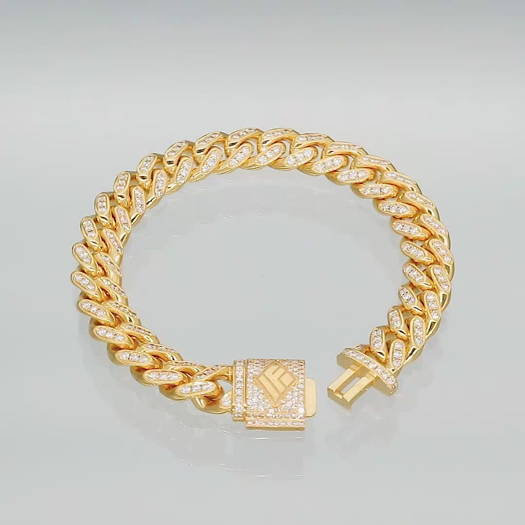 Diamond Cuban Link Bracelet 10mm in Yellow Gold - 7 Inches - Gold Presidents