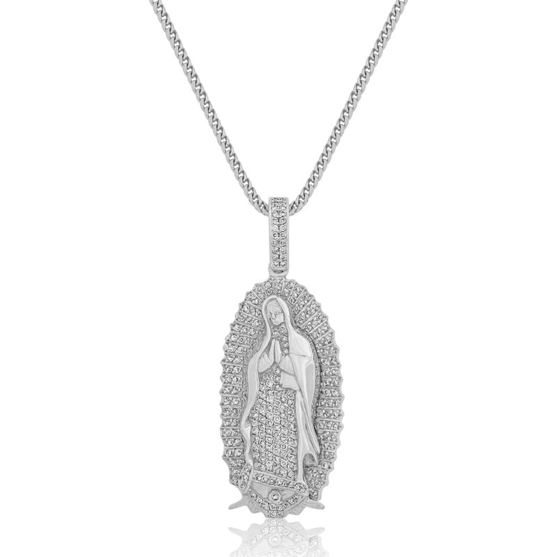 Baby Lady of Guadalupe Piece (Fully Iced) (14K WHITE GOLD) - IF & Co. Custom Jewelers