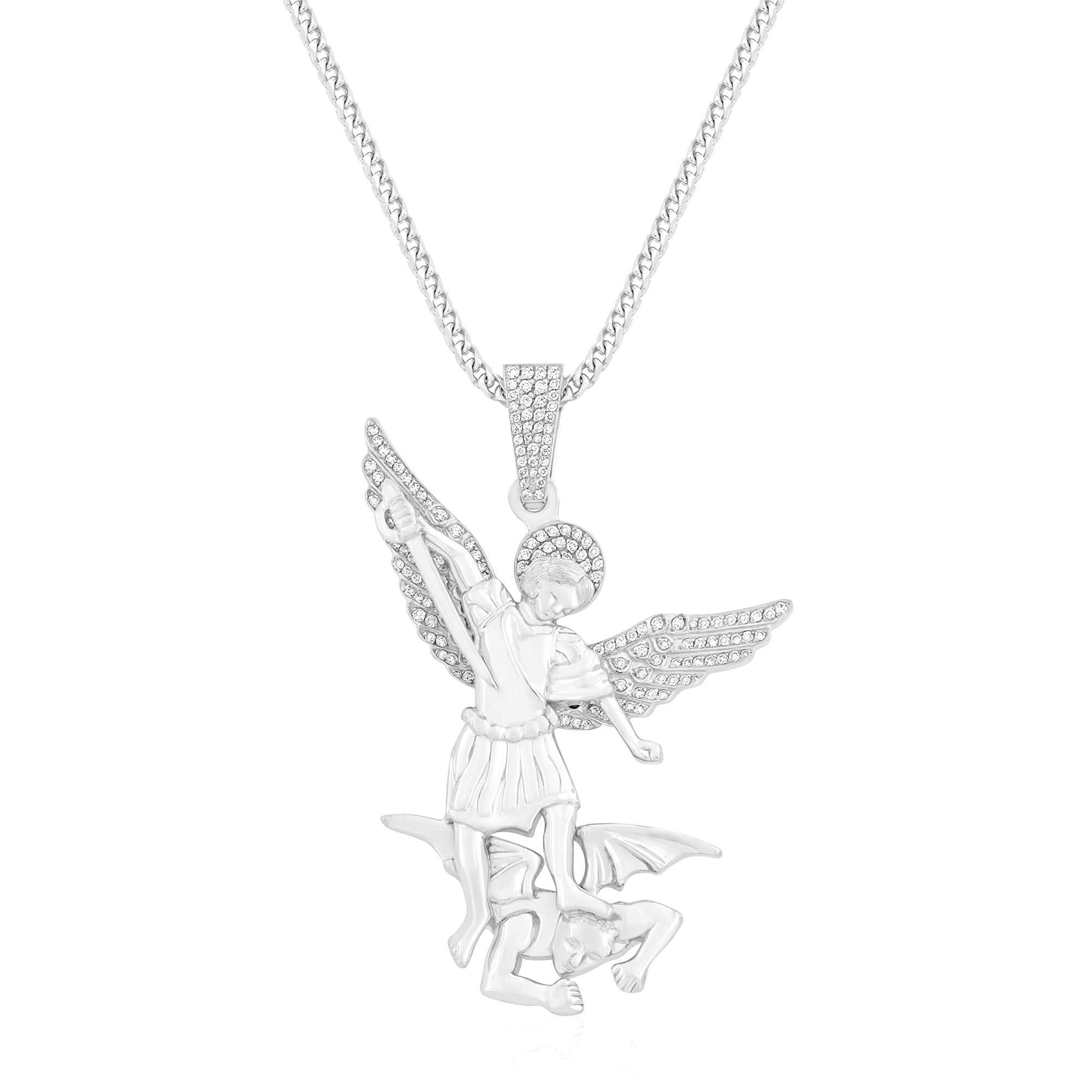 Baby Saint Michael Arch Angel Piece (Partially Iced) (14K WHITE GOLD) - IF & Co. Custom Jewelers