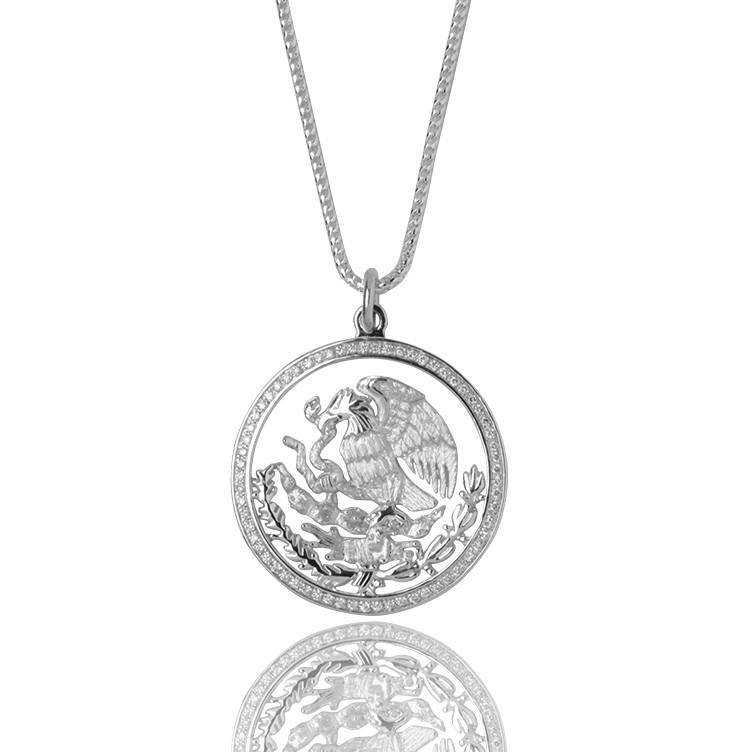 Coat of Arms Necklace (Mexico Tribute) (14K WHITE GOLD) - IF & Co. Custom Jewelers