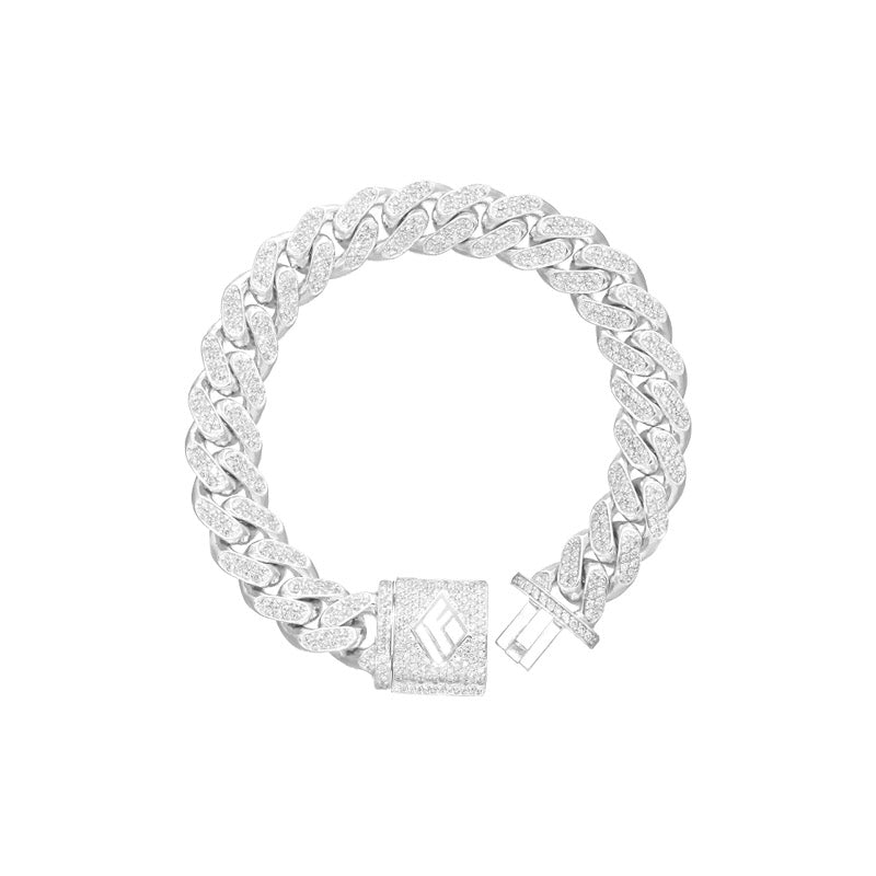 Diamond Cuban Link Bracelet (11mm, Diamond Clasp) (14K WHITE GOLD) - IF & Co. Custom Jewelers