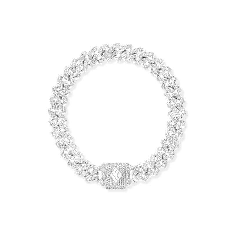 Diamond Cuban Link Bracelet (9mm, Prong Set) (14K WHITE GOLD) - IF & Co. Custom Jewelers