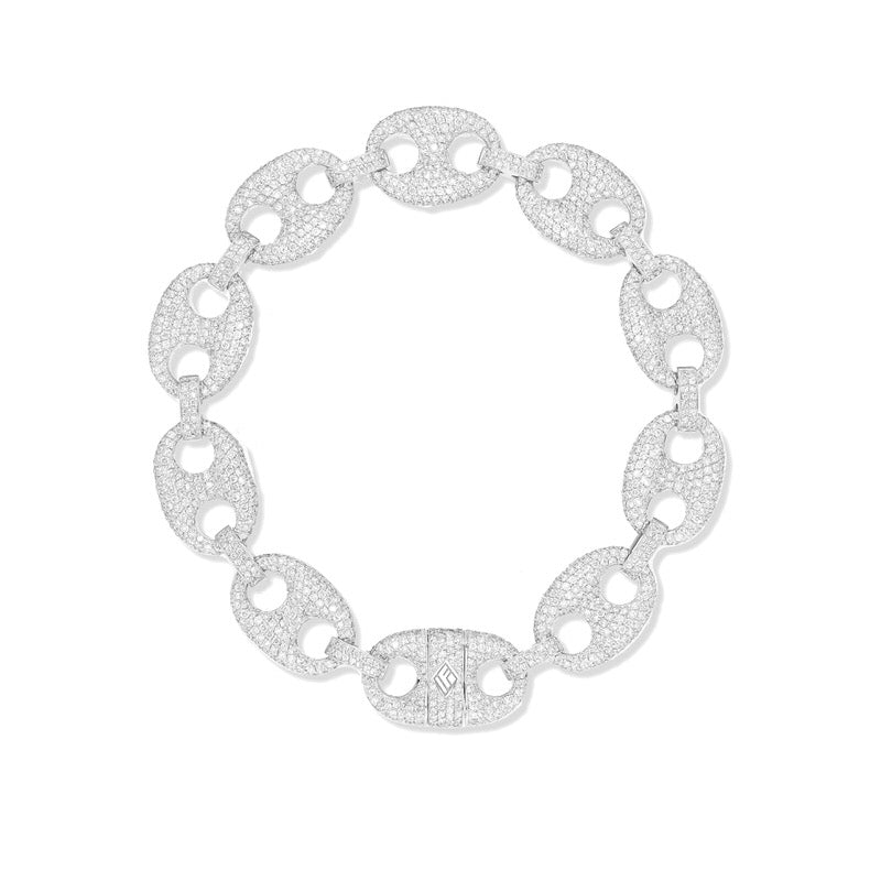 Diamond Ocean Link Bracelet (13mm) (14K WHITE GOLD) - IF & Co. Custom Jewelers