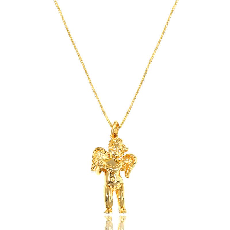 Legacy Piece: Baby Cherub Angel (Praying Hands, Diamond Eyes) (10K YELLOW GOLD) - IF & Co. Custom Jewelers