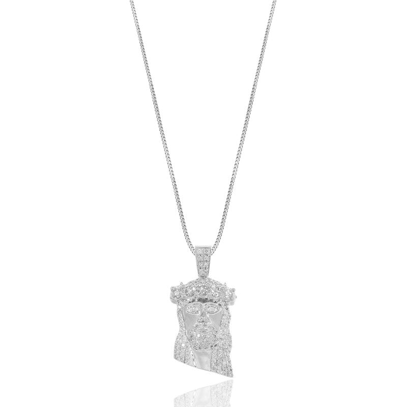 Legacy Piece: Micro Jesus Piece (1-Row Boss, Fully Iced) (10K WHITE GOLD) - IF & Co. Custom Jewelers