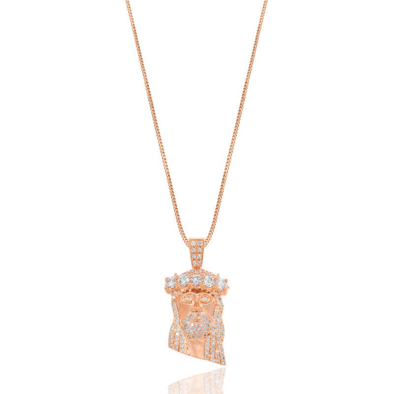Legacy Piece: Micro Jesus Piece (1-Row Boss, Fully Iced) (10K ROSE GOLD) - IF & Co. Custom Jewelers