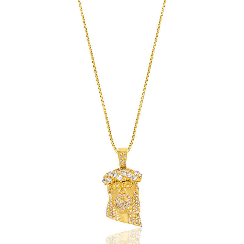 Legacy Piece: Micro Jesus Piece (2-Row Boss, Fully Iced) (10K YELLOW GOLD) - IF & Co. Custom Jewelers