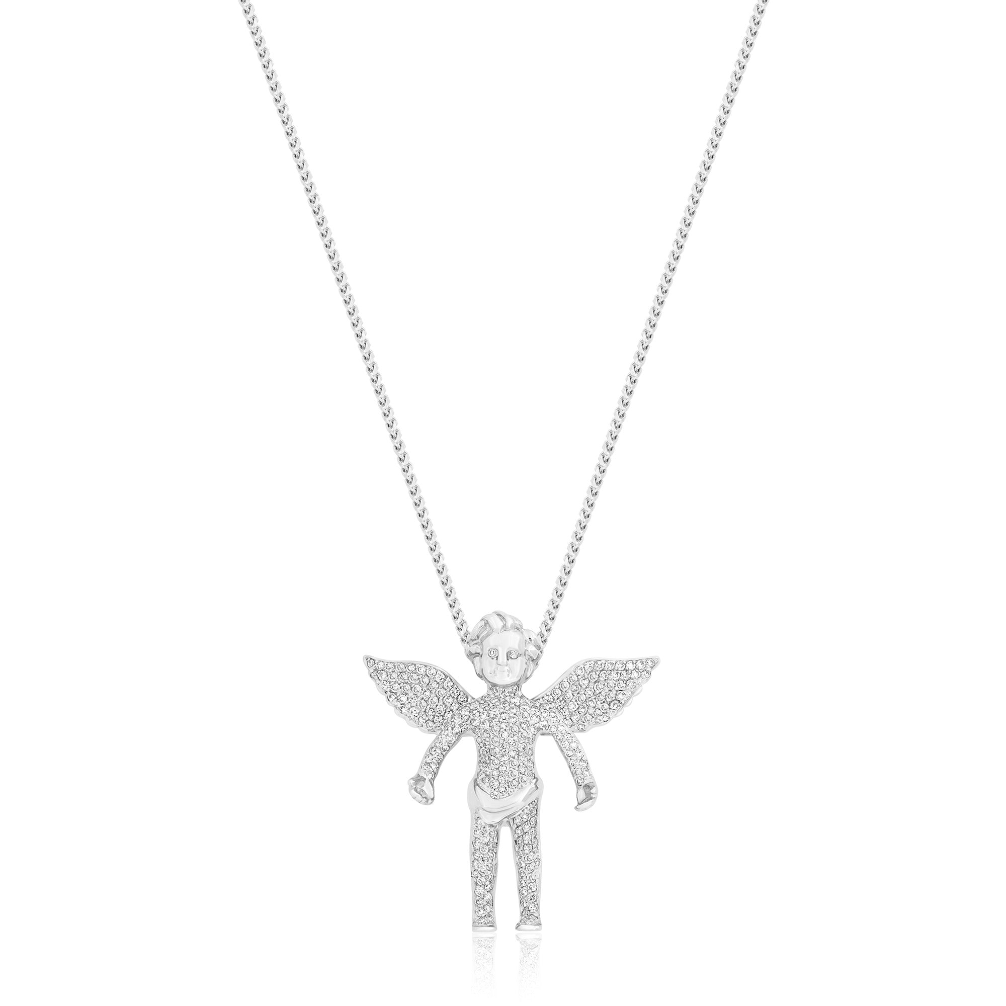 Micro Cherub Angel (Open Wings, Fully Iced) (14K WHITE GOLD) - IF & Co. Custom Jewelers