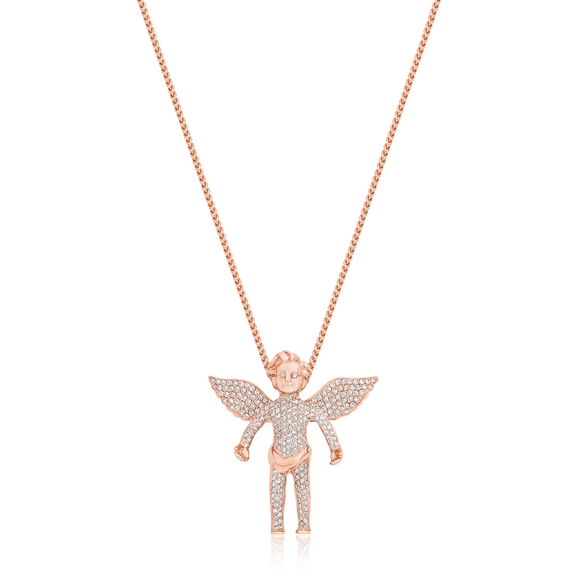 Micro Cherub Angel (Open Wings, Fully Iced) (14K ROSE GOLD) - IF & Co. Custom Jewelers