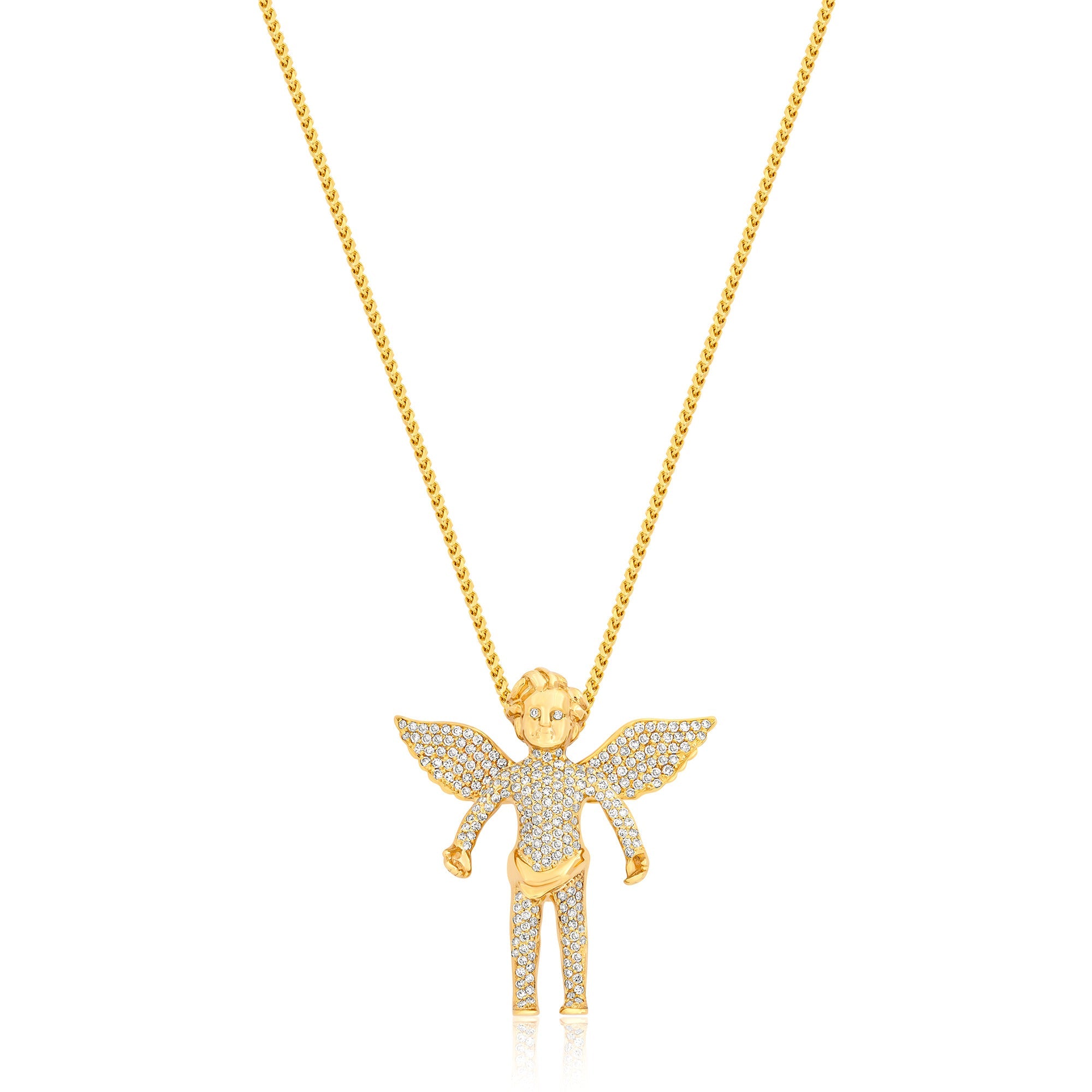 Micro Cherub Angel (Open Wings, Fully Iced) (14K YELLOW GOLD) - IF & Co. Custom Jewelers