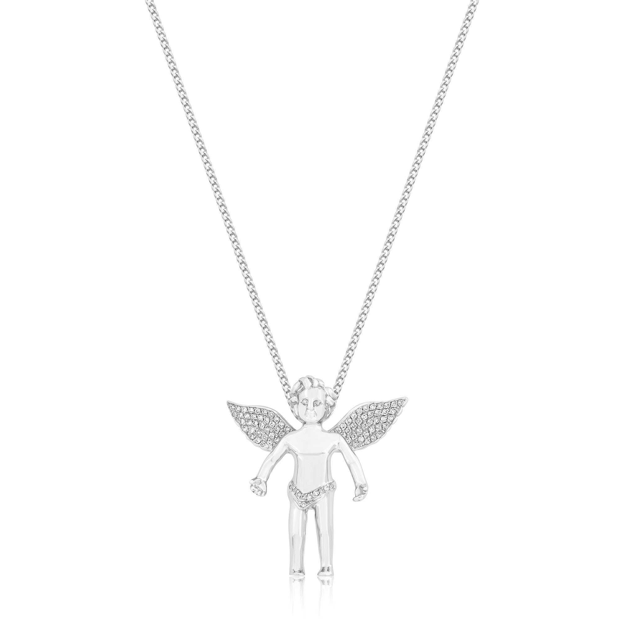 Micro Cherub Angel (Open Wings, Partially Iced) (14K WHITE GOLD) - IF & Co. Custom Jewelers